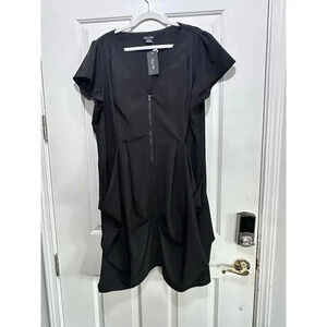 NWT City Chic Black Short Sleeve V-Neck Front Zipper Midi Dress Size XL